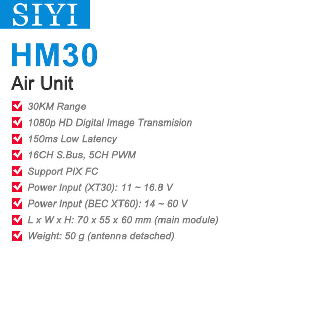 SIYI HM30 Full HD Digital Video Link Radio System Transmitter Remote Control OLED Touchscreen 1080p 60fps 150ms FPV OSD 30KM