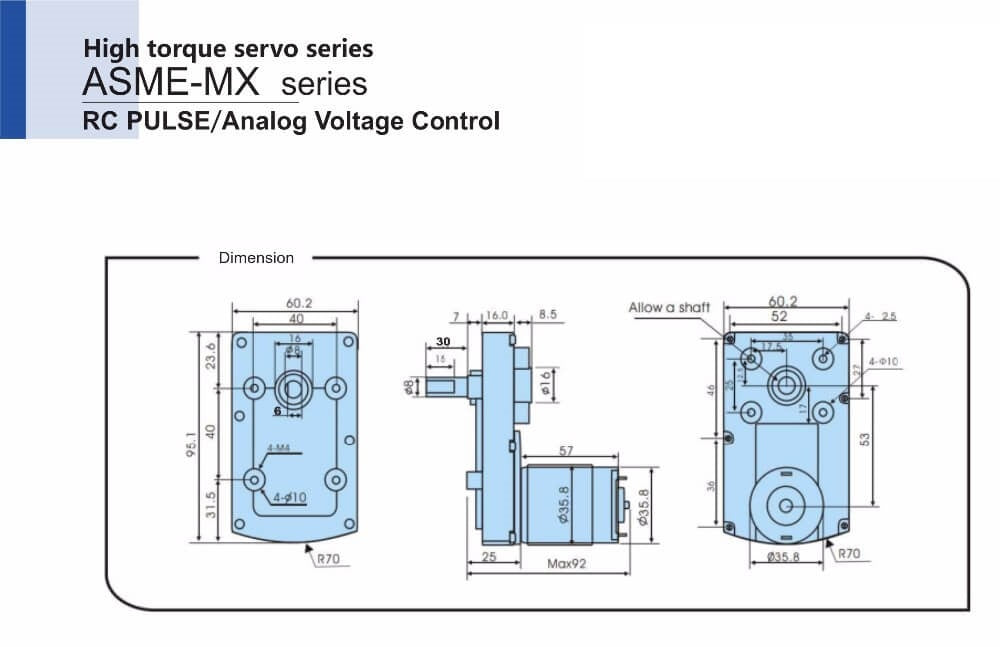 ASME -MXB High power high torque servo the 3600 Degree servo 12V~24V 380kg.cm 0.5s/60 Degree angle large robot