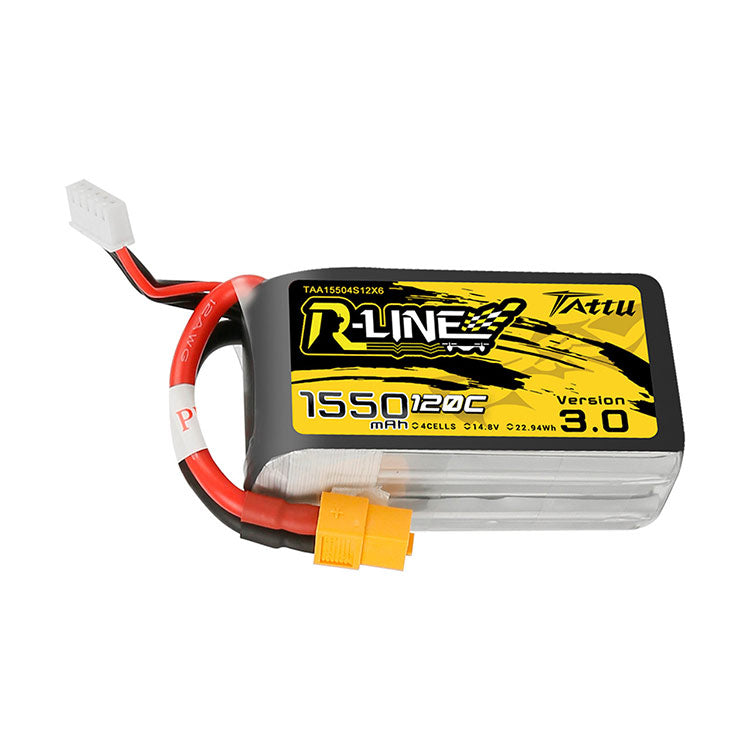 Tattu R-Line Version 3.0 1550mAh 14.8V 120C 4S1P Lipo Battery Pack With XT60 Plug
