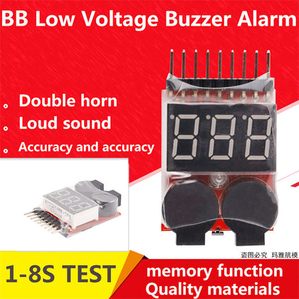 1-8S BBX1-8S 2IN1 Lipo Battery Voltage Tester/Low Voltage Buzzer Alarm/Battery Voltage Checker Dual Speakers for Lipo/Li-ion