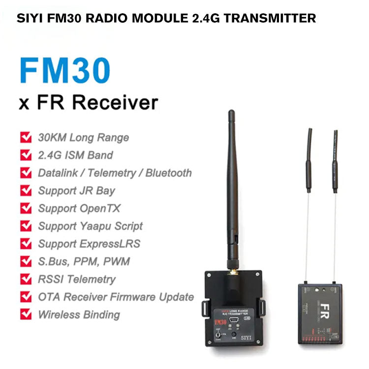SIYI FM30 Radio Module 2.4G Transmitter with Bluetooth Long Range Mavlink Telemetry Datalink Mini Receiver Support OpenTX EdgeTX ExpressLRS Yaapu Script 30KM Range