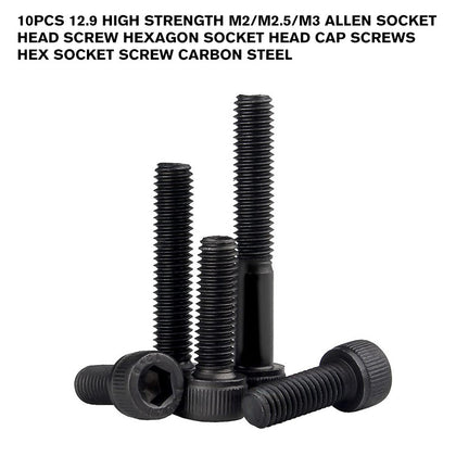 10pcs 12.9 High strength M2/M2.5/M3 allen socket head screw Hexagon Socket Head Cap Screws Hex Socket Screw carbon steel