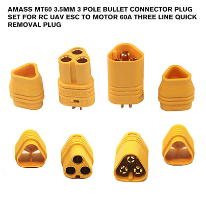 AMASS MT60 3.5mm 3 pole Bullet Connector Plug Set For RC UAV ESC to Motor 60A Three Line Quick Removal Plug