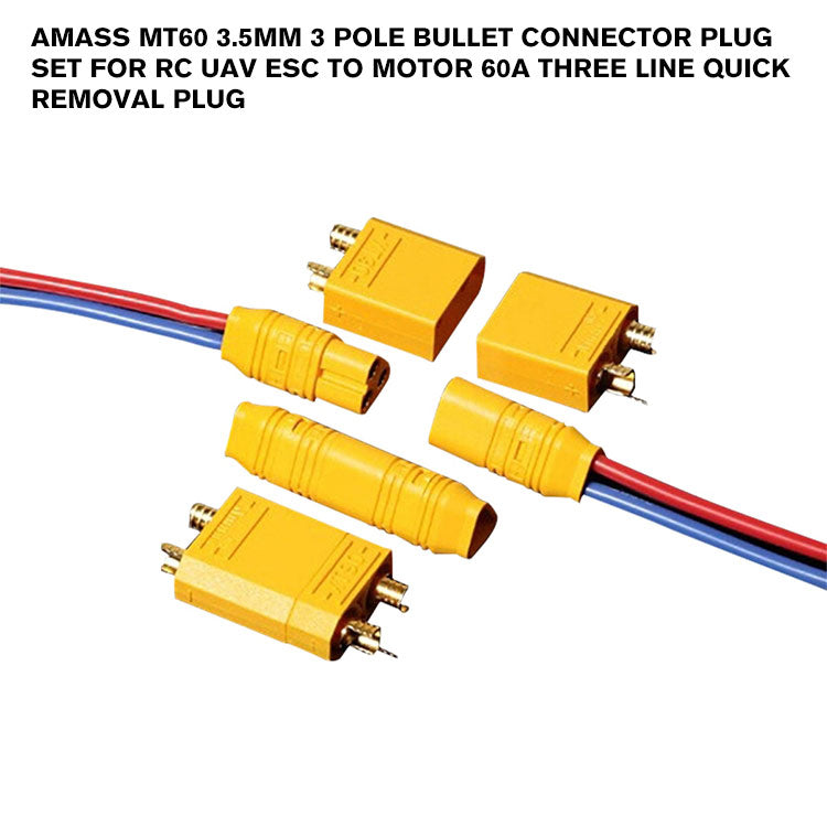 AMASS MT60 3.5mm 3 pole Bullet Connector Plug Set For RC UAV ESC to Motor 60A Three Line Quick Removal Plug