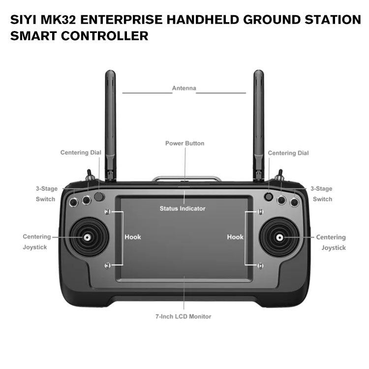 SIYI MK32 Enterprise Handheld Ground Station Smart Controller with 7 Inch HD High Brightness LCD Touchscreen Dual Full HD Digital Image Transmission 4G RAM 64G ROM Android OS for UAV UGV USV 15KM Range